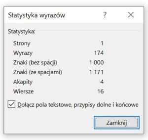 Ilość znaków w programie Microsoft Word.