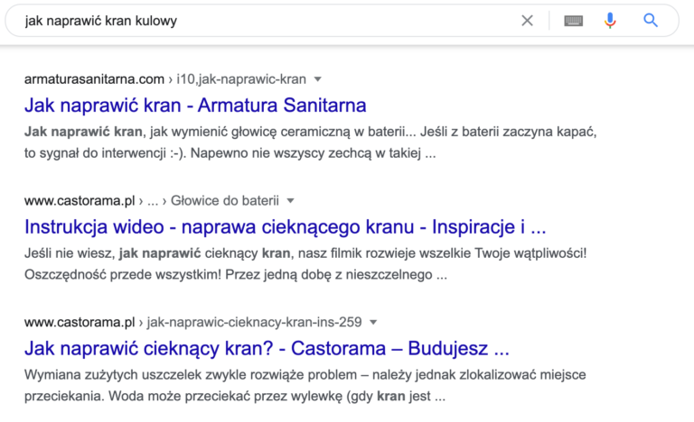 Wyniki wyszukiwania po wpisaniu frazy "jak naprawić kran kulowy"